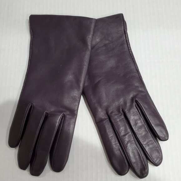 None Accessories - Genuine Leather Women’s Gloves w/ 100% Cashmere Lining, Deep Plum Color, Size L